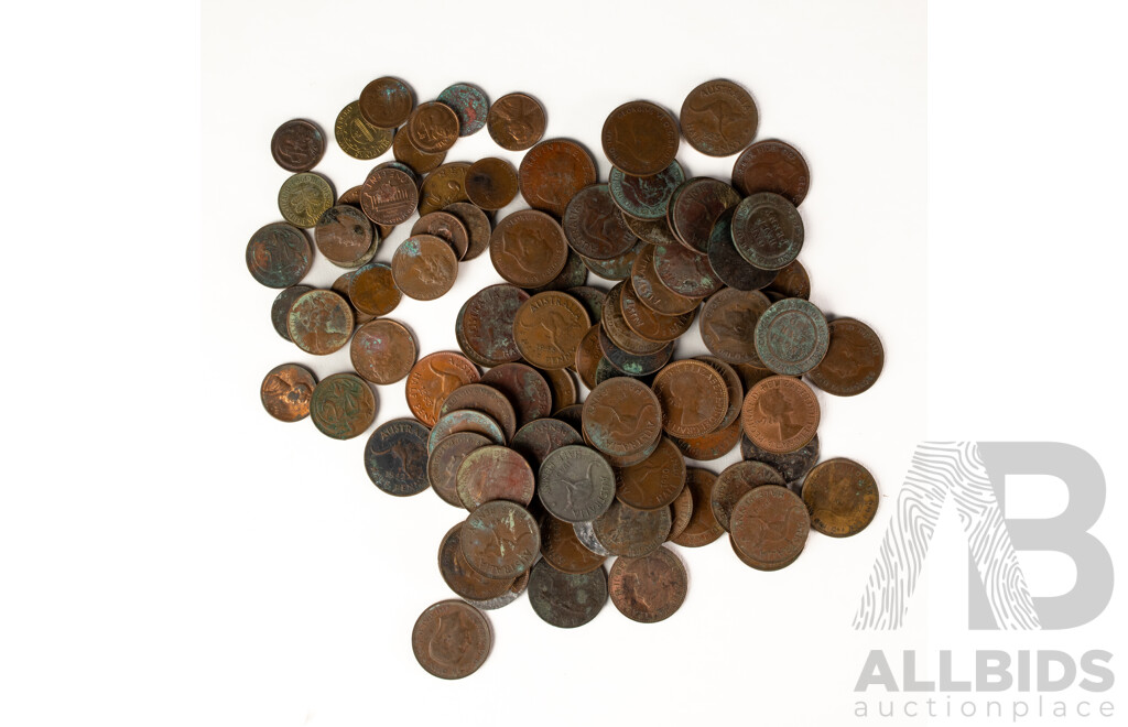 Collection of Australian KGV/KGVI/QE2 Half Pennies, Examples Spanning 1919 to 1963 with International Copper Coins