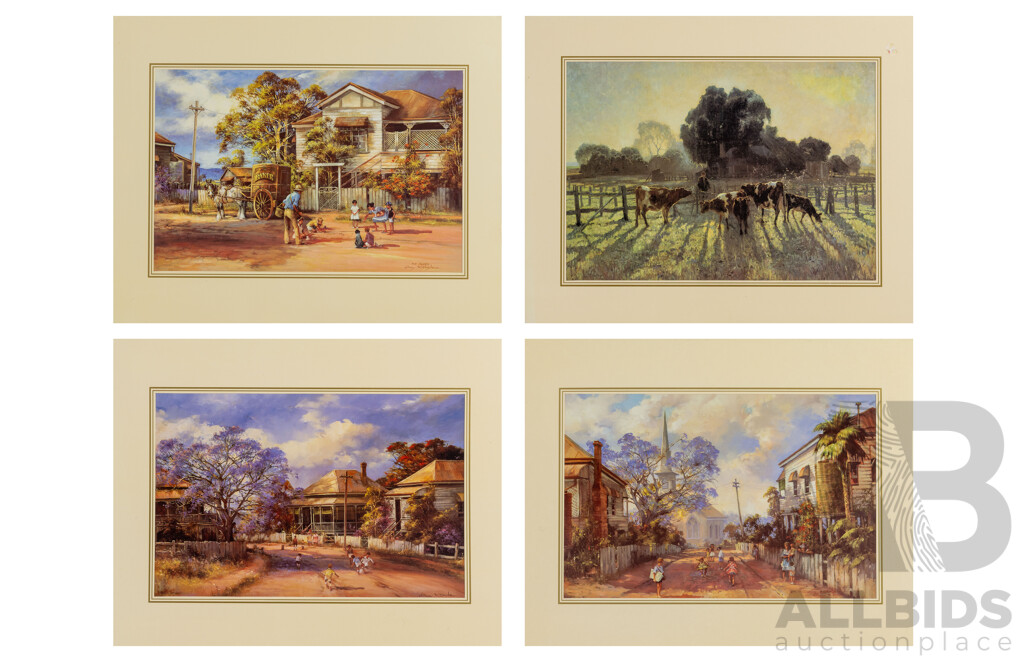 Elioth Gruner (19/20th C., Australian, 1882-1939), Spring Frost & d'Arcy W. Doyle (20th C., Australian, 1932-2001), Hopscotch x 3 Others, Wonderful Colour Reproduction Prints, 40 x 50 cm (4)