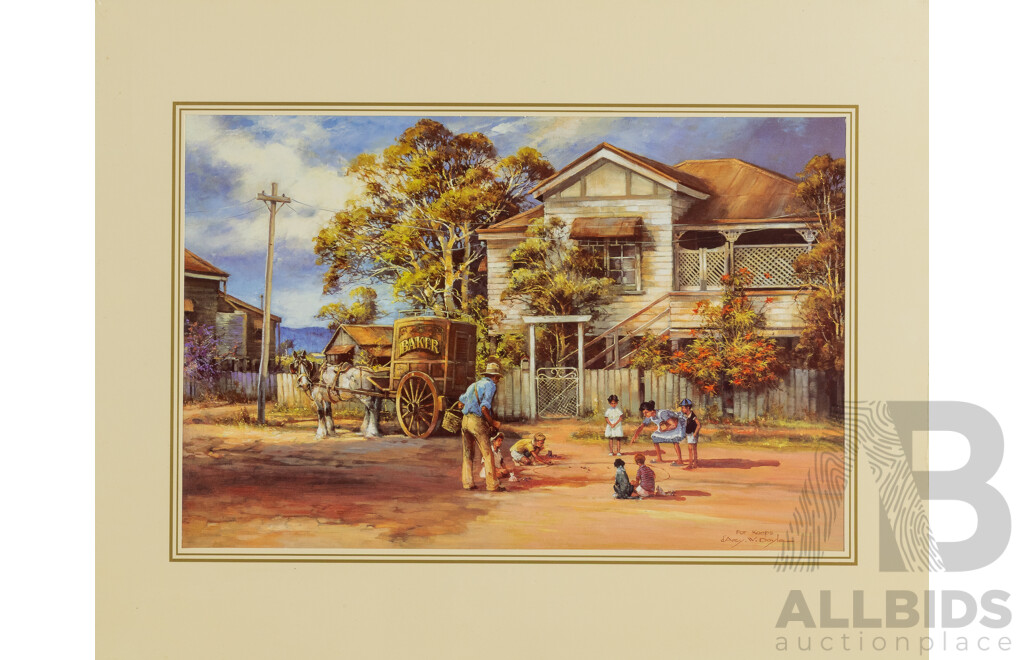 Elioth Gruner (19/20th C., Australian, 1882-1939), Spring Frost & d'Arcy W. Doyle (20th C., Australian, 1932-2001), Hopscotch x 3 Others, Wonderful Colour Reproduction Prints, 40 x 50 cm (4)