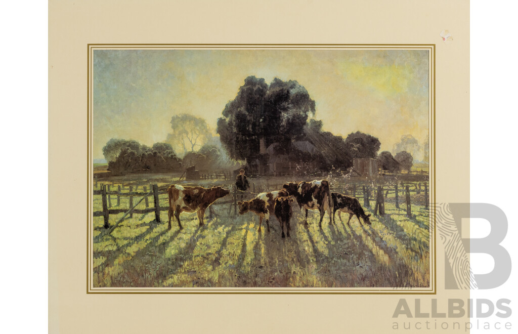 Elioth Gruner (19/20th C., Australian, 1882-1939), Spring Frost & d'Arcy W. Doyle (20th C., Australian, 1932-2001), Hopscotch x 3 Others, Wonderful Colour Reproduction Prints, 40 x 50 cm (4)