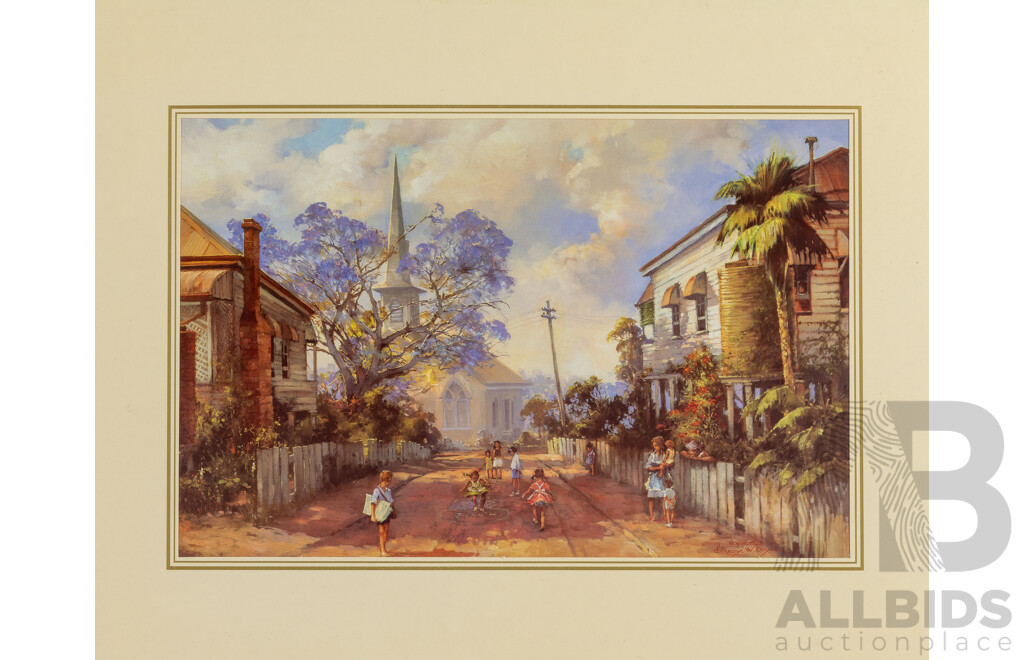 Elioth Gruner (19/20th C., Australian, 1882-1939), Spring Frost & d'Arcy W. Doyle (20th C., Australian, 1932-2001), Hopscotch x 3 Others, Wonderful Colour Reproduction Prints, 40 x 50 cm (4)
