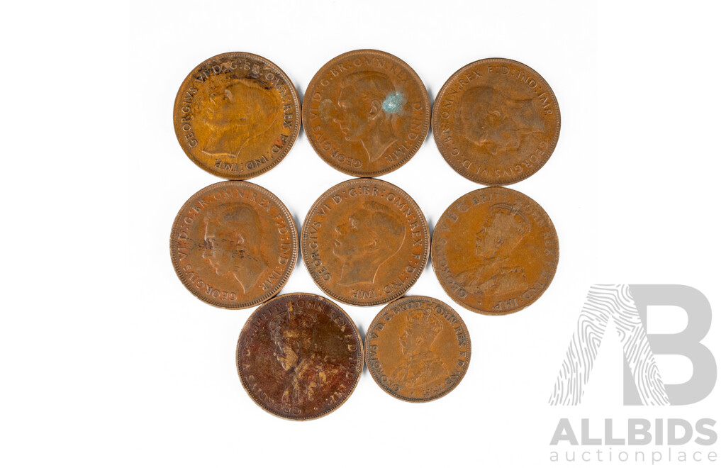 Australian Pennies Including 1946, 1941(3) 1920(2), 1947, Half Penny 1924