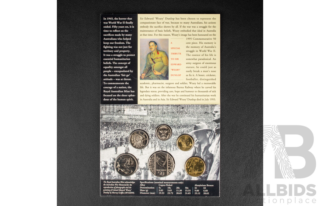 Australian RAM 1995 Six UNC Coin Set, Fiftieth Anniversary of the End of WWII
