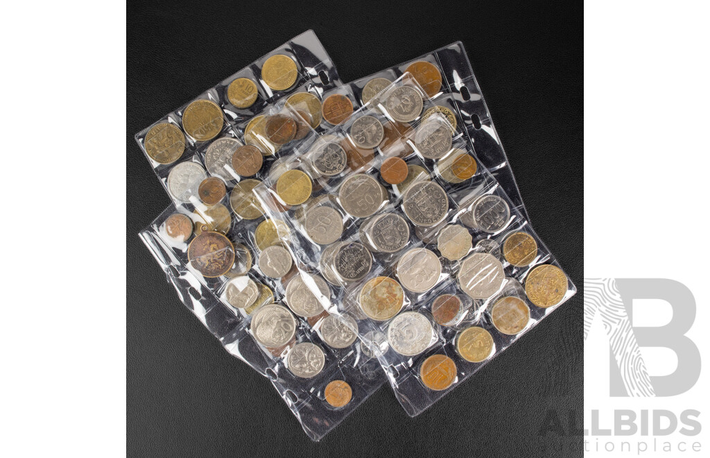 Collection of International Vintage Coins Including United Kingdom Royal Shield Set, USA 1936 Five Cents, Netherlands, Euro, New Zealand, Mexico, Saint George Sailors Medal