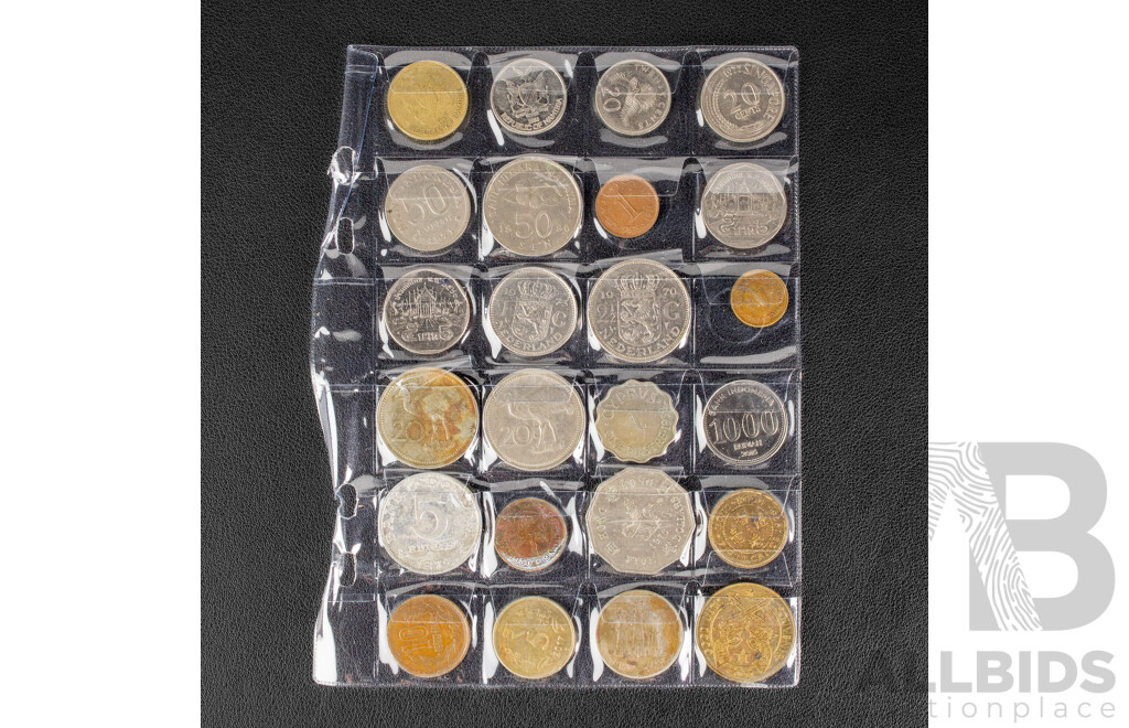 Collection of International Vintage Coins Including United Kingdom Royal Shield Set, USA 1936 Five Cents, Netherlands, Euro, New Zealand, Mexico, Saint George Sailors Medal