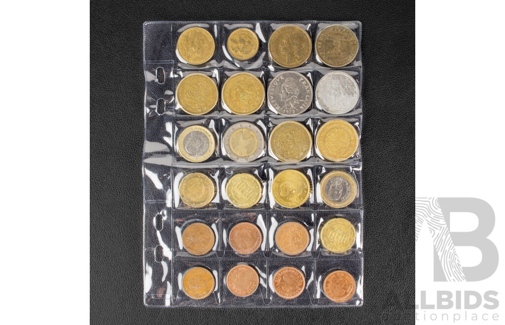 Collection of International Vintage Coins Including United Kingdom Royal Shield Set,  USA 1936 Five Cents, Netherlands, Euro, New Zealand, Mexico, Saint George Sailors Medal