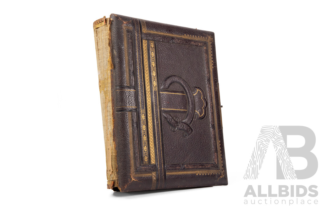 Antique Leather Bound Music Box Photo Album