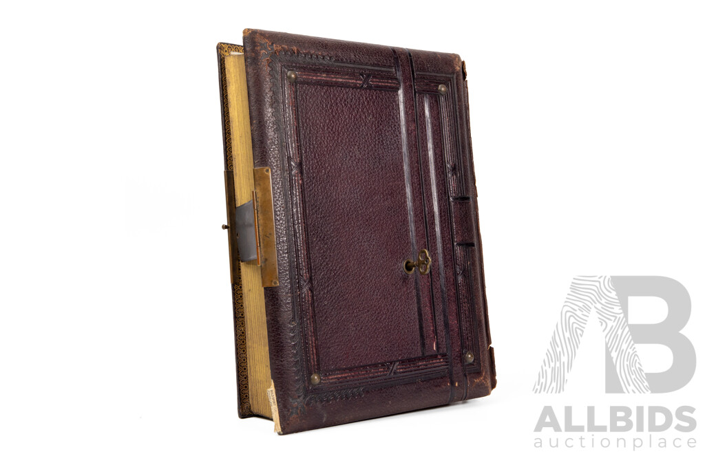 Antique Leather Bound Music Box Photo Album