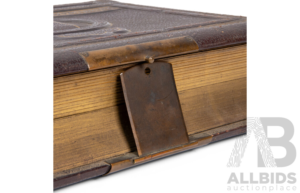 Antique Leather Bound Music Box Photo Album