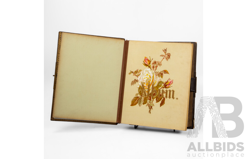 Antique Leather Bound Music Box Photo Album
