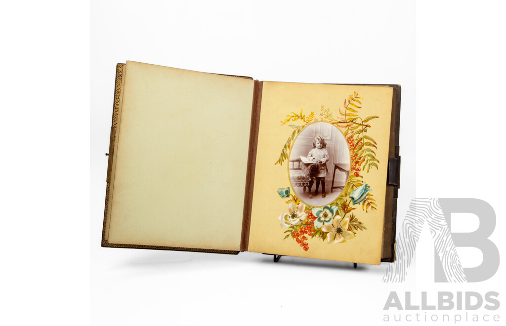 Antique Leather Bound Music Box Photo Album