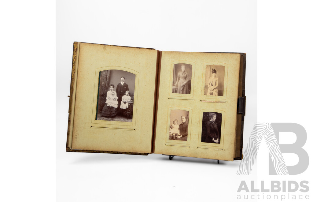Antique Leather Bound Music Box Photo Album