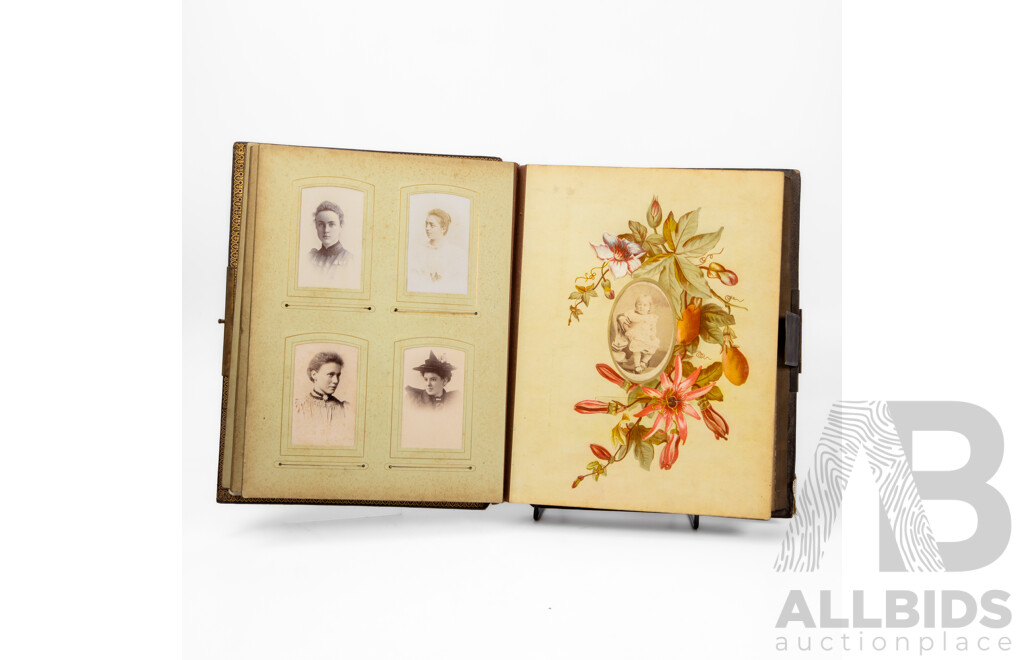 Antique Leather Bound Music Box Photo Album
