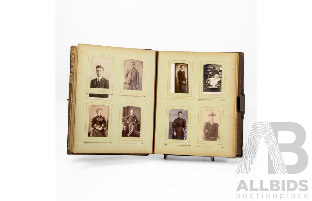 Antique Leather Bound Music Box Photo Album
