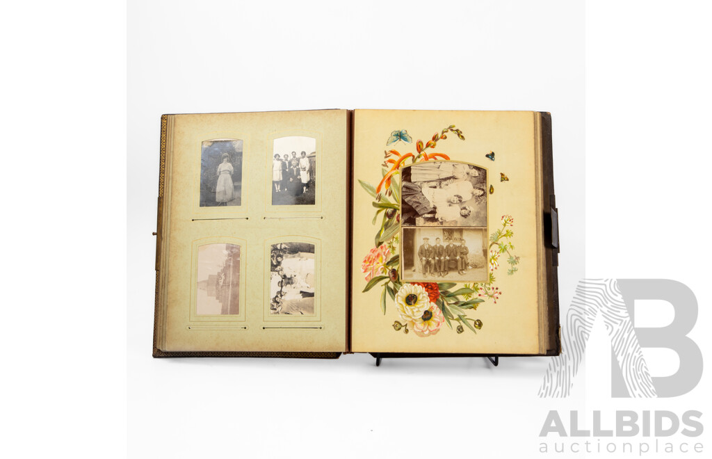 Antique Leather Bound Music Box Photo Album