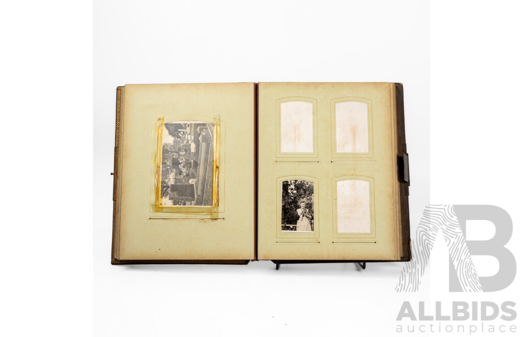 Antique Leather Bound Music Box Photo Album