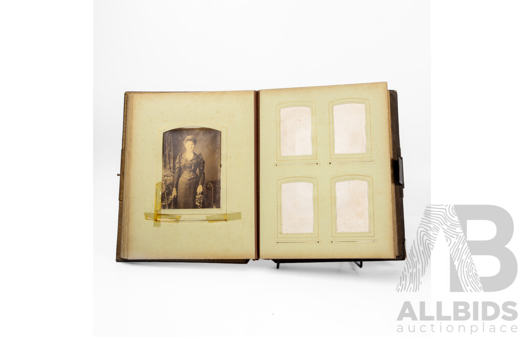 Antique Leather Bound Music Box Photo Album