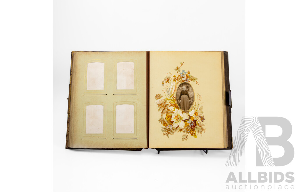 Antique Leather Bound Music Box Photo Album
