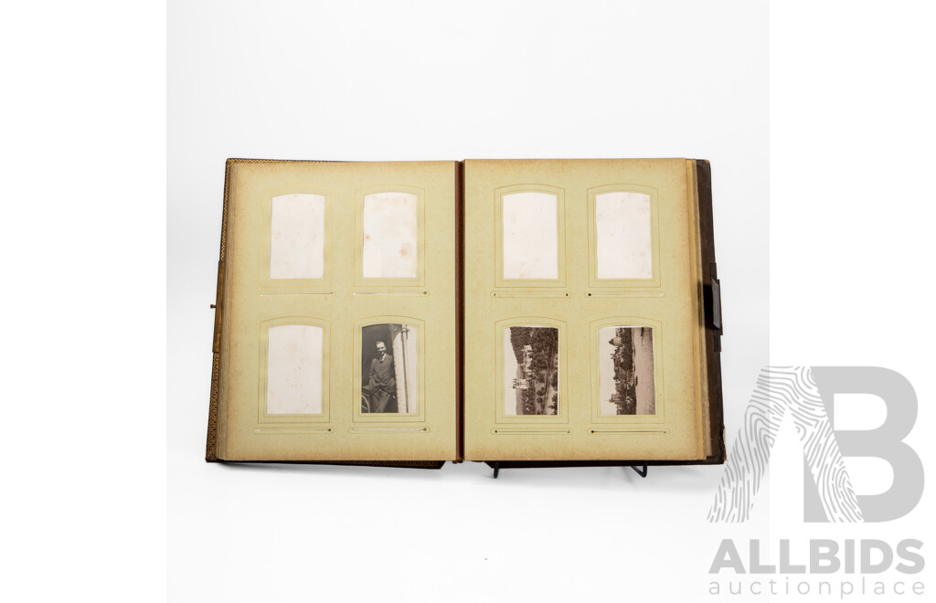 Antique Leather Bound Music Box Photo Album