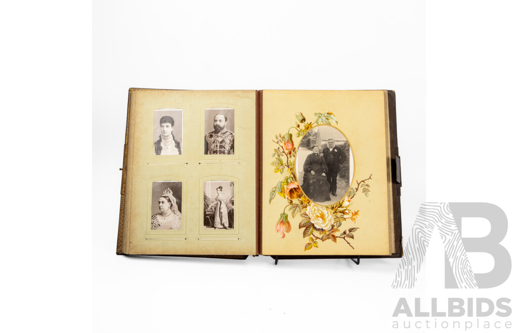 Antique Leather Bound Music Box Photo Album