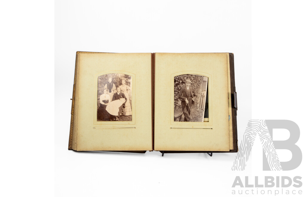 Antique Leather Bound Music Box Photo Album