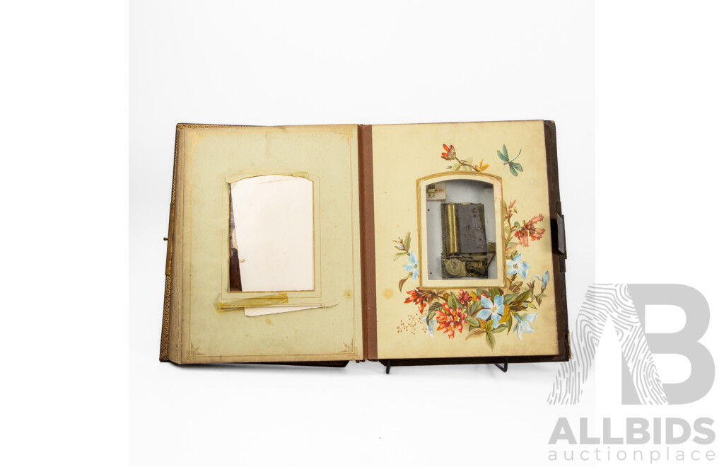 Antique Leather Bound Music Box Photo Album