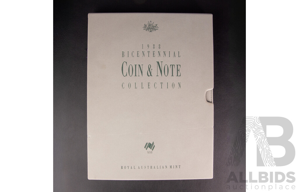Australian RAM 1988 Bicentennial Coin and Note Collection Folder, Includes Silver Ten Dollar Coin and Commemorative Ten Dollar Note