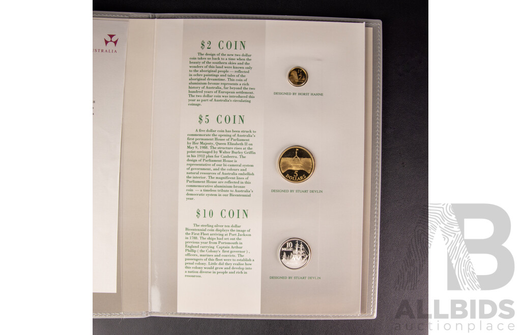 Australian RAM 1988 Bicentennial Coin and Note Collection Folder, Includes Silver Ten Dollar Coin and Commemorative Ten Dollar Note
