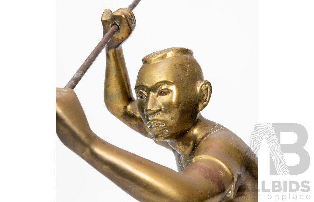 Vintage Brass Warrior Statue in Combat Pose