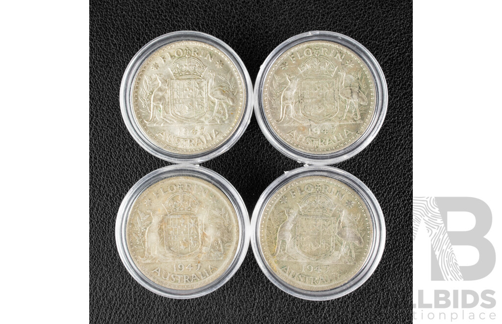 Four Australian 1947 Silver Florins .500