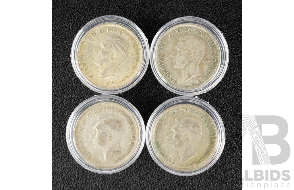 Four Australian 1947 Silver Florins .500
