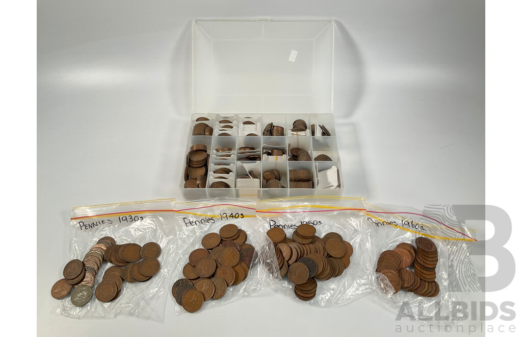 Collection of Australian Pennies and Half Pennies, Examples Spanning 1911 to 1964, Partially Sorted - Approximately 4.5 Kilograms