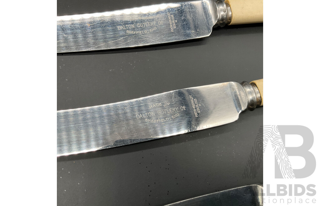 Vintage Firth Brearley Stainless Bone Handle Knives and Forks by Dalton Cutlery Co. and Gainsborough Cutlery - 19 Piece