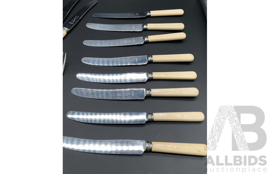 Vintage Firth Brearley Stainless Bone Handle Knives and Forks by Dalton Cutlery Co. and Gainsborough Cutlery - 19 Piece