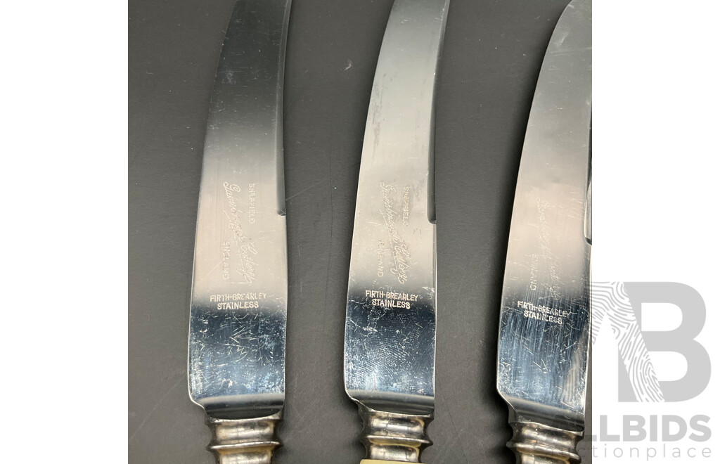 Vintage Firth Brearley Stainless Bone Handle Knives and Forks by Dalton Cutlery Co. and Gainsborough Cutlery - 19 Piece