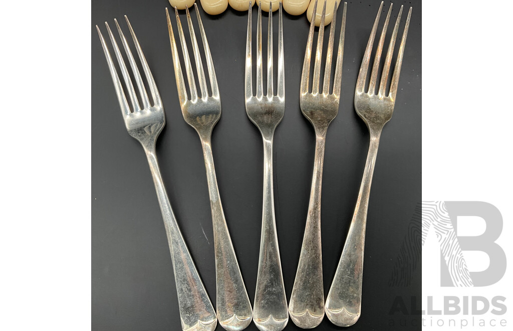 Vintage Firth Brearley Stainless Bone Handle Knives and Forks by Dalton Cutlery Co. and Gainsborough Cutlery - 19 Piece