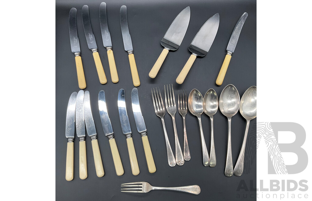 Vintage Rare Hiram Wild 'Equal' Bone Handle Knives and Assorted Vintage Cutlery