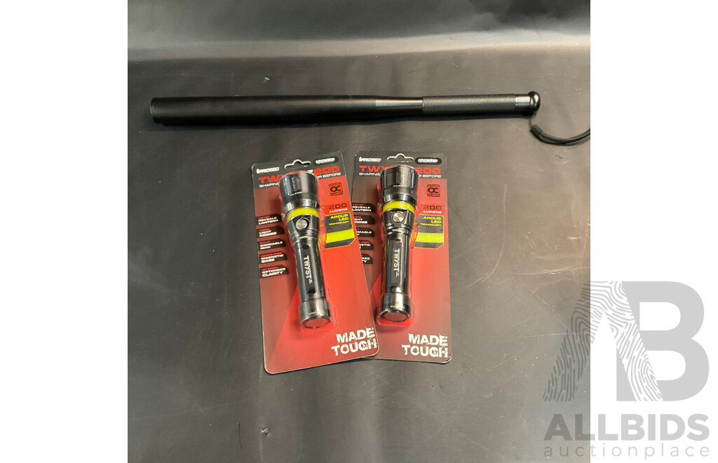 TWYSTZ200 Tough Flash Light X2 & 49cm Baseball Bat LED Flashlight & ANKO Folding Moon Chair