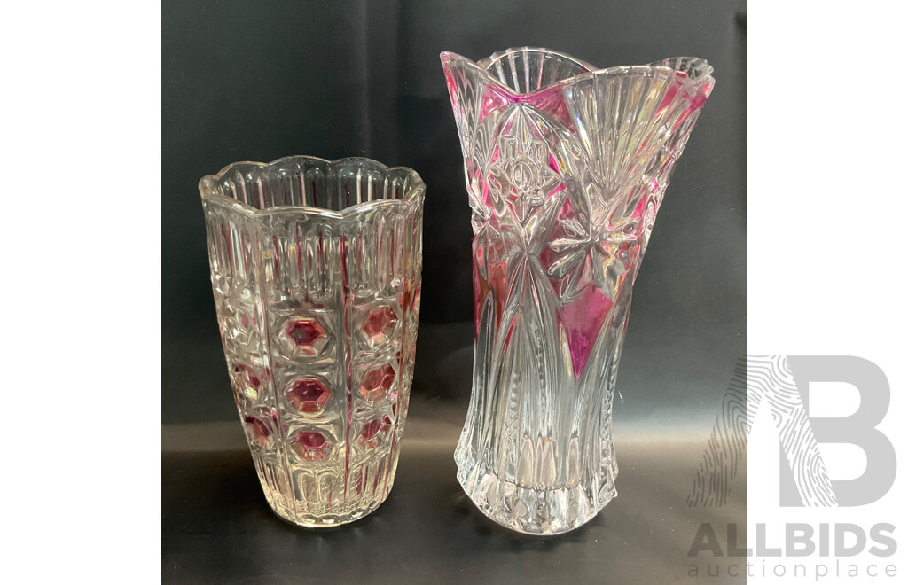 Vintage Anchor Hocking Pre-cut Glass Lazy Susan Set & Assorted Dressing Table Pieces and Vase