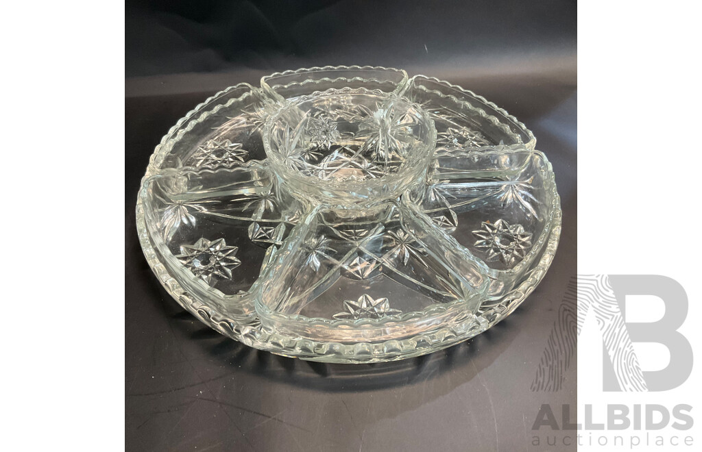 Vintage Anchor Hocking Pre-cut Glass Lazy Susan Set & Assorted Dressing Table Pieces and Vase