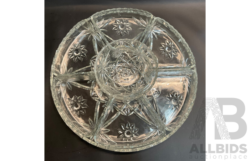 Vintage Anchor Hocking Pre-cut Glass Lazy Susan Set & Assorted Dressing Table Pieces and Vase