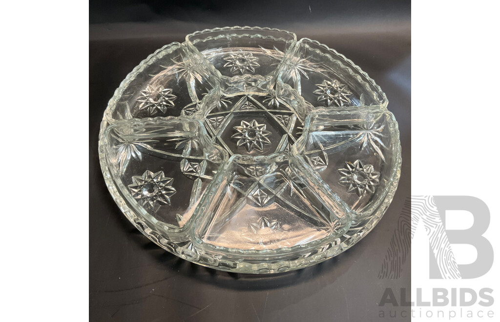 Vintage Anchor Hocking Pre-cut Glass Lazy Susan Set & Assorted Dressing Table Pieces and Vase