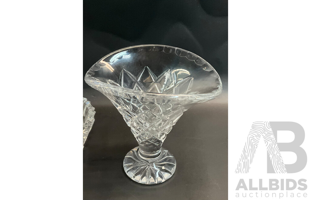 Vintage Anchor Hocking Pre-cut Glass Lazy Susan Set & Assorted Dressing Table Pieces and Vase