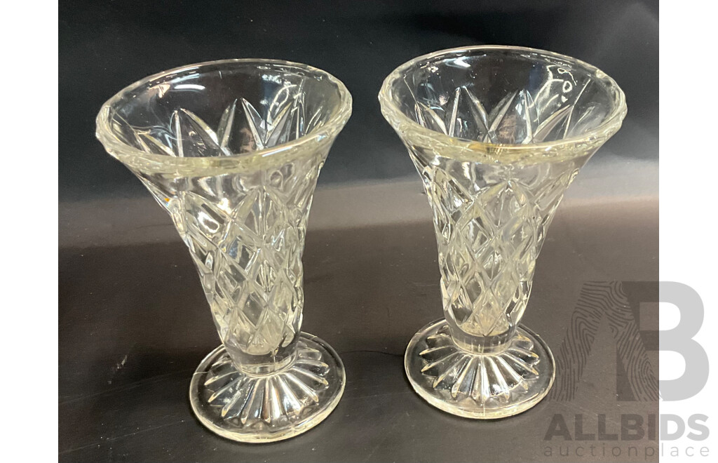 Vintage Anchor Hocking Pre-cut Glass Lazy Susan Set & Assorted Dressing Table Pieces and Vase