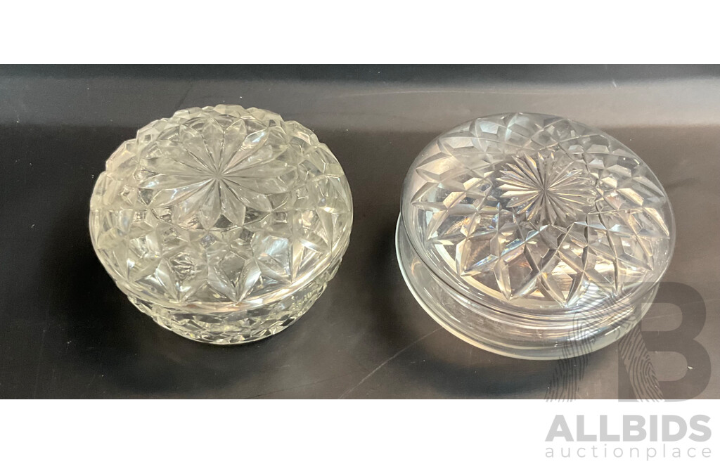 Vintage Anchor Hocking Pre-cut Glass Lazy Susan Set & Assorted Dressing Table Pieces and Vase