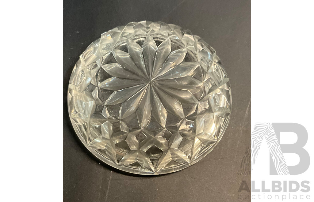 Vintage Anchor Hocking Pre-cut Glass Lazy Susan Set & Assorted Dressing Table Pieces and Vase