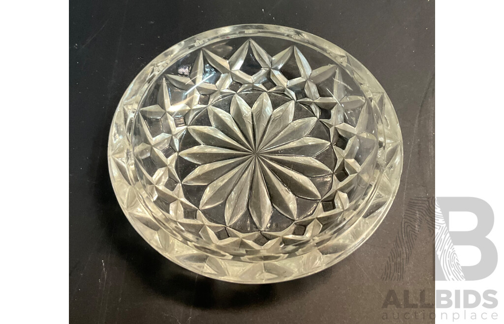 Vintage Anchor Hocking Pre-cut Glass Lazy Susan Set & Assorted Dressing Table Pieces and Vase