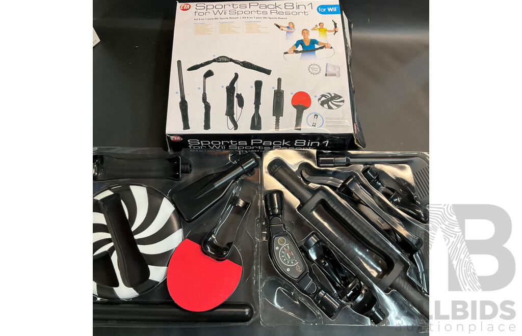 Nintendo Wii Console with Wii Fit Plus and MarioKart Game/Steering Wheel & Sports Pact 8 in 1 for Wii Sports Resort