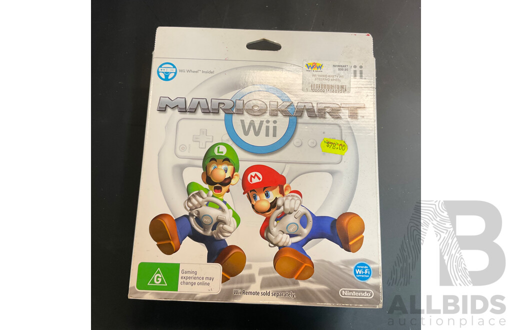 Nintendo Wii Console with Wii Fit Plus and MarioKart Game/Steering Wheel & Sports Pact 8 in 1 for Wii Sports Resort