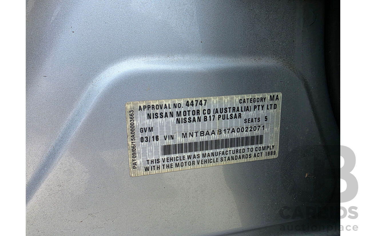 3/2016 Nissan Pulsar ST B17 SERIES 2 4d Sedan Silver 1.8L